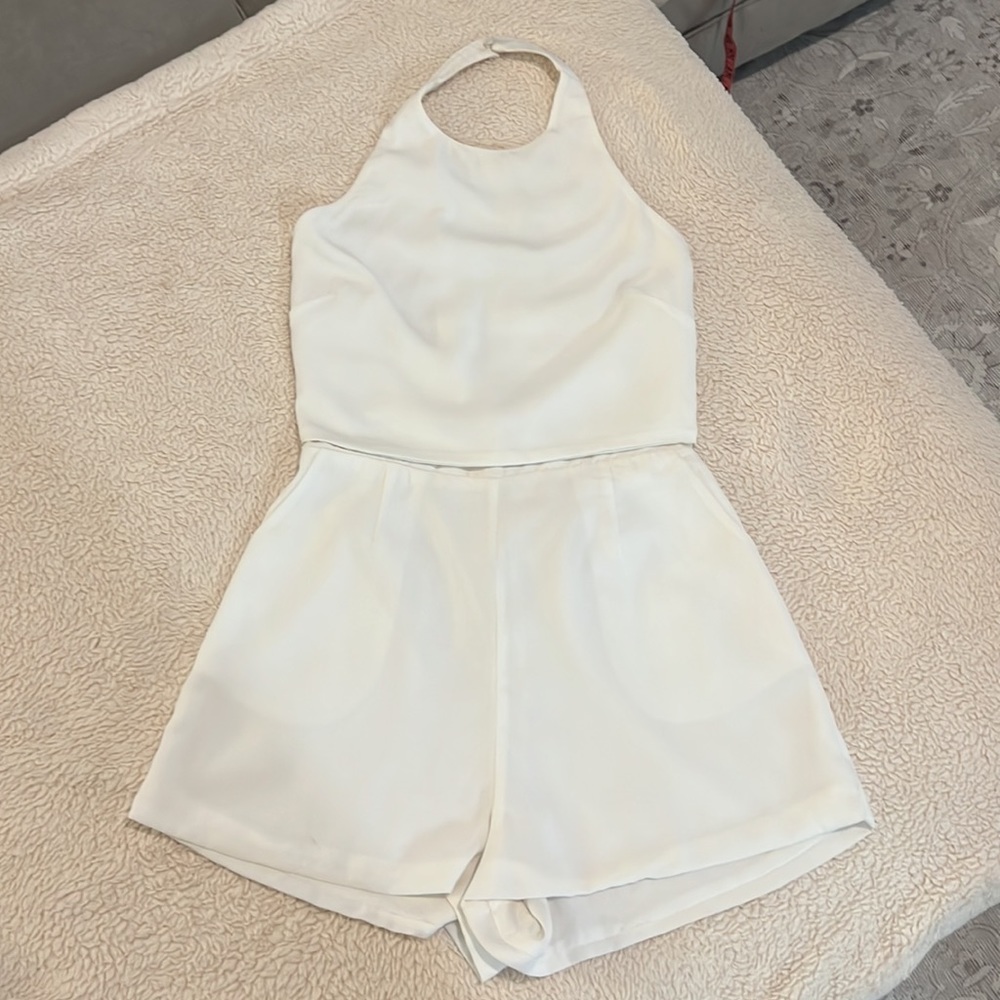 White Halter Romper with Tie Back